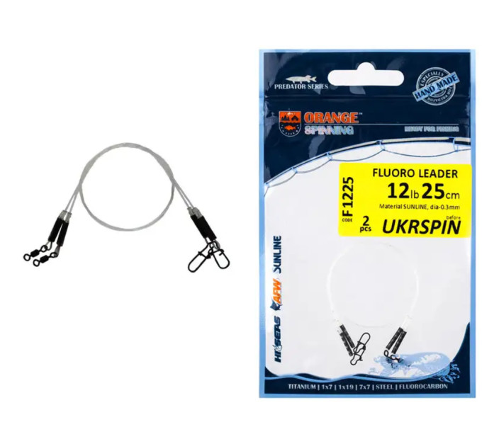 Поводок UKRSPIN Orange Spinning Fluoro Sunline 30см 12кг(25lb)/0.6 мм (2шт/уп)