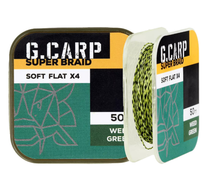 Поводочный материал GC G.Carp Super Braid Soft Flat X4 50м 25lb Weed Green