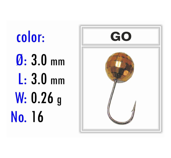 Мормишка Bravo Fishing 1630-GO Куля з отвором мілка грань 3,0 мм 0,26 гр. GO